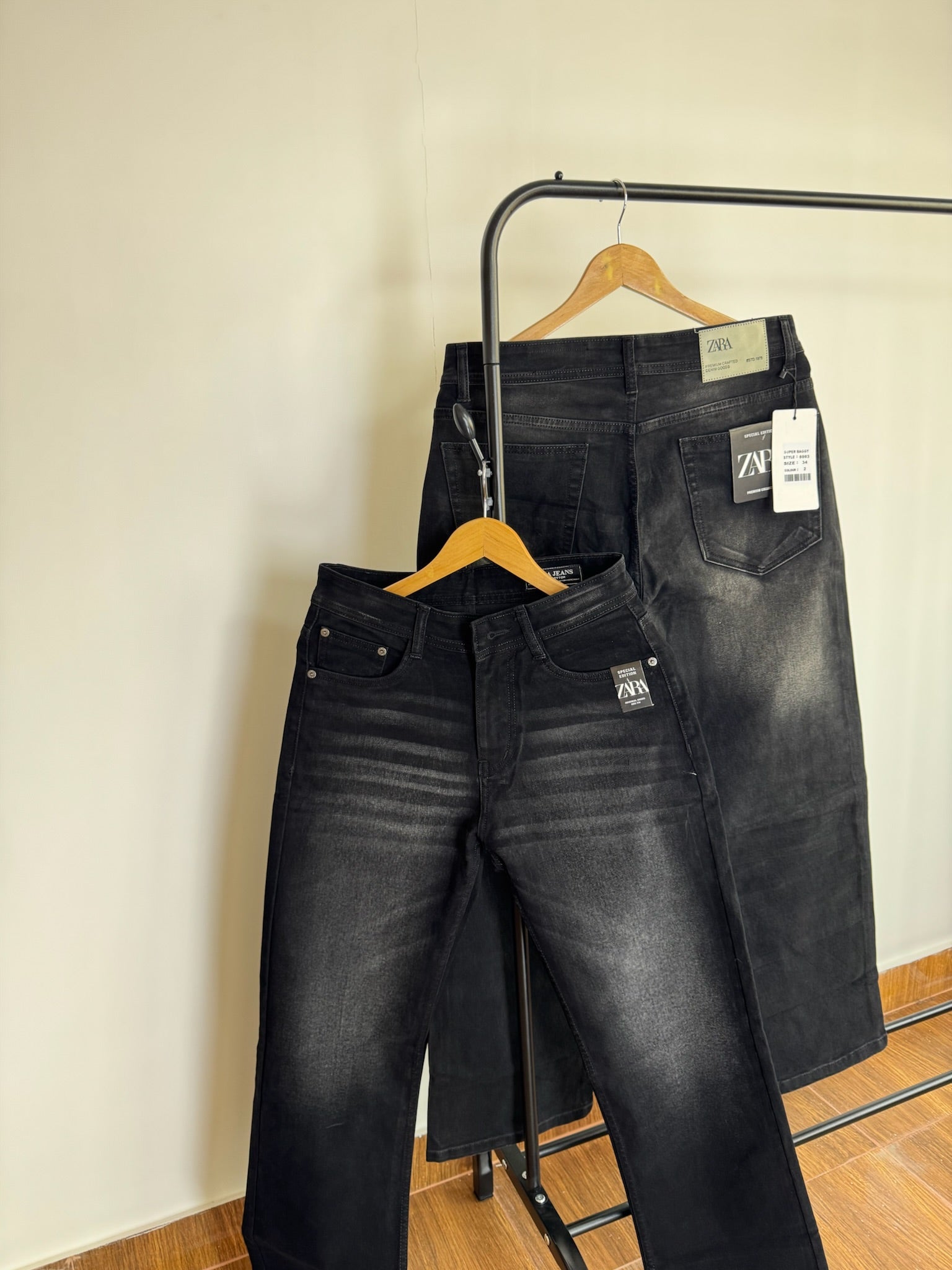 ZRA JET BLACK FADED BAGGY JEANS 2111 (PREMIUM & STRETCHABLE)