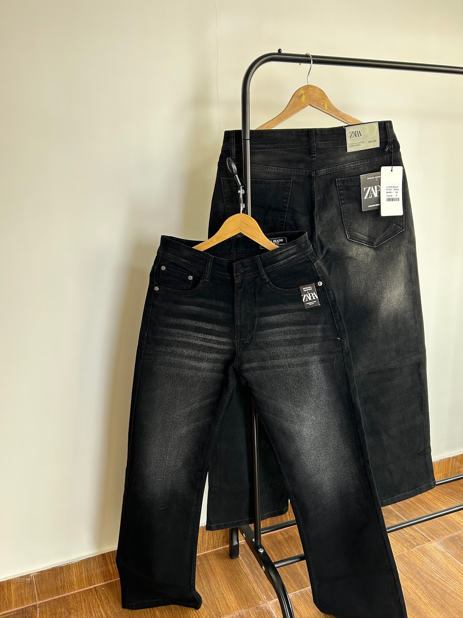 ZRA JET BLACK FADED BAGGY JEANS 2111 (PREMIUM & STRETCHABLE)